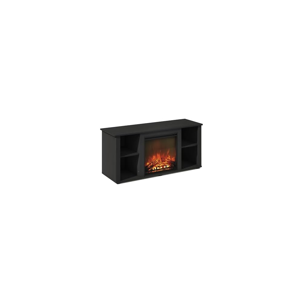 Furinno Jensen Fireplace TV Stand, NO Heat Decorative Electric Fireplace Corner Open Shelf TV Stand for TV up to 55 Inch, for Living Room, Dark Americano