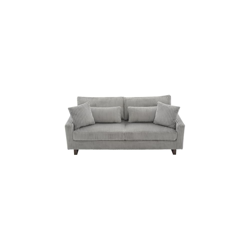 Christopher Knight Home Vincenzo 80.3" Corduroy Upholstered Loveseat with Wood Legs, Modern Loveseat Sofa Couch for Living Room with 4 Pillows, Soft Seating Lounge Sofa Chair with Armrest, Grey