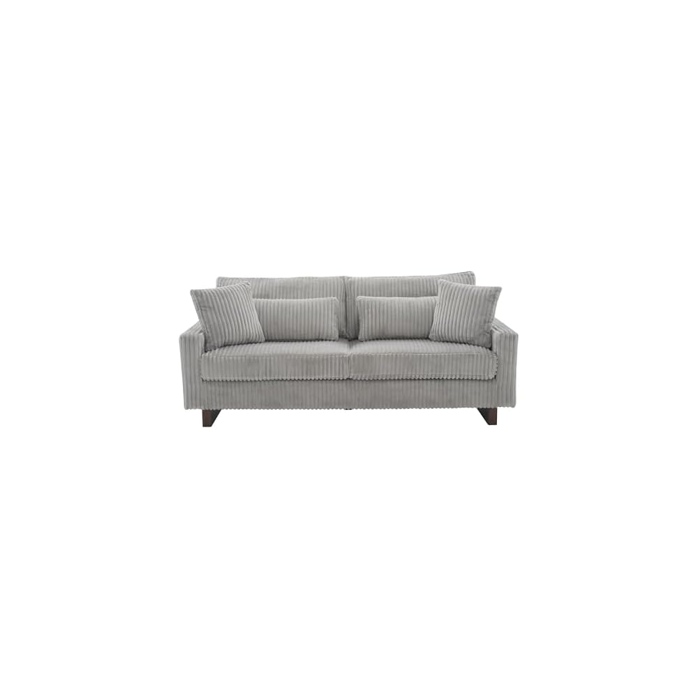 Christopher Knight Home Vincenzo 80.3" Corduroy Upholstered Loveseat with Wood Legs, Modern Loveseat Sofa Couch for Living Room with 4 Pillows, Soft Seating Lounge Sofa Chair with Armrest, Grey