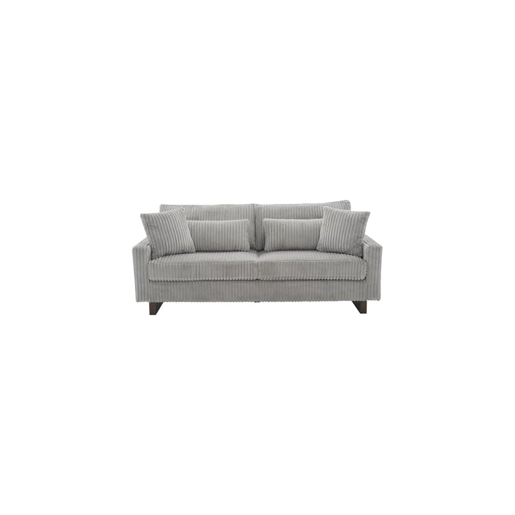 Christopher Knight Home Vincenzo 80.3" Corduroy Upholstered Loveseat with Wood Legs, Modern Loveseat Sofa Couch for Living Room with 4 Pillows, Soft Seating Lounge Sofa Chair with Armrest, Grey