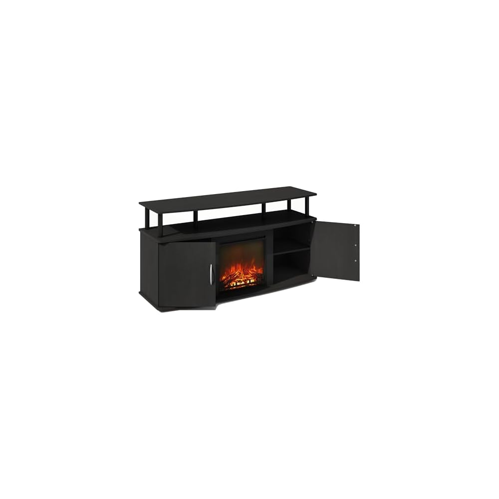 Furinno Jensen Fireplace TV Stand, NO Heat Decorative Electric Fireplace Corner Open Shelf TV Stand for TV up to 55 Inch, for Living Room, Dark Americano