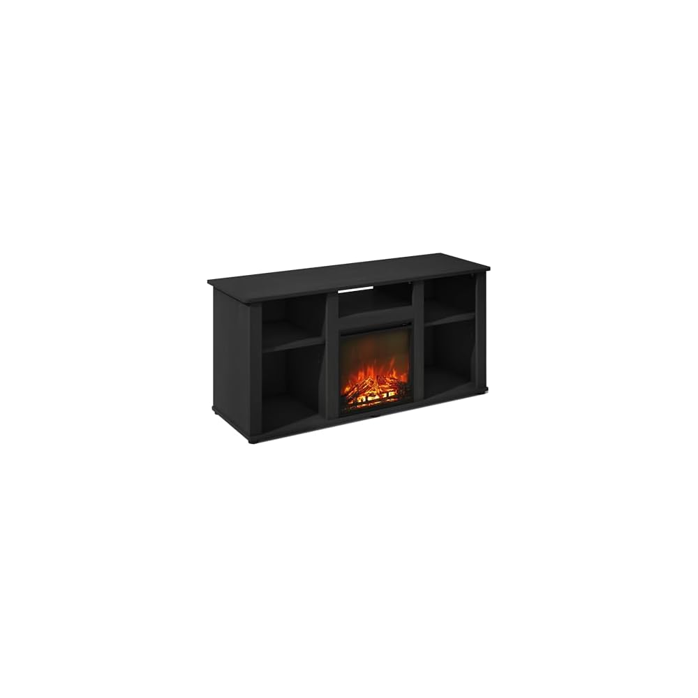 Furinno Jensen Fireplace TV Stand, NO Heat Decorative Electric Fireplace Corner Open Shelf TV Stand for TV up to 55 Inch, for Living Room, Dark Americano