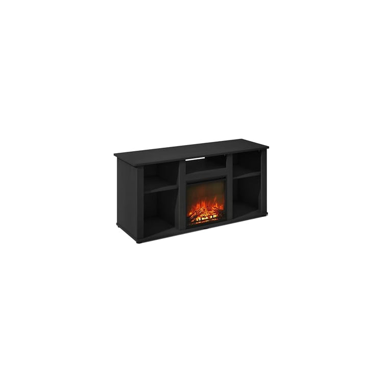 Furinno Jensen Fireplace TV Stand, NO Heat Decorative Electric Fireplace Corner Open Shelf TV Stand for TV up to 55 Inch, for Living Room, Dark Americano