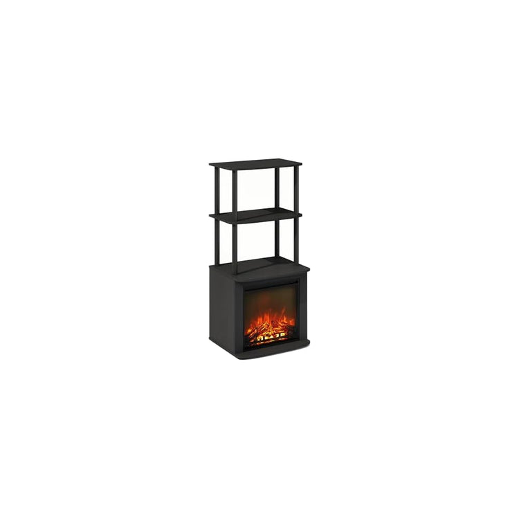 Furinno Jensen Fireplace TV Stand, NO Heat Decorative Electric Fireplace Corner Open Shelf TV Stand for TV up to 55 Inch, for Living Room, Dark Americano