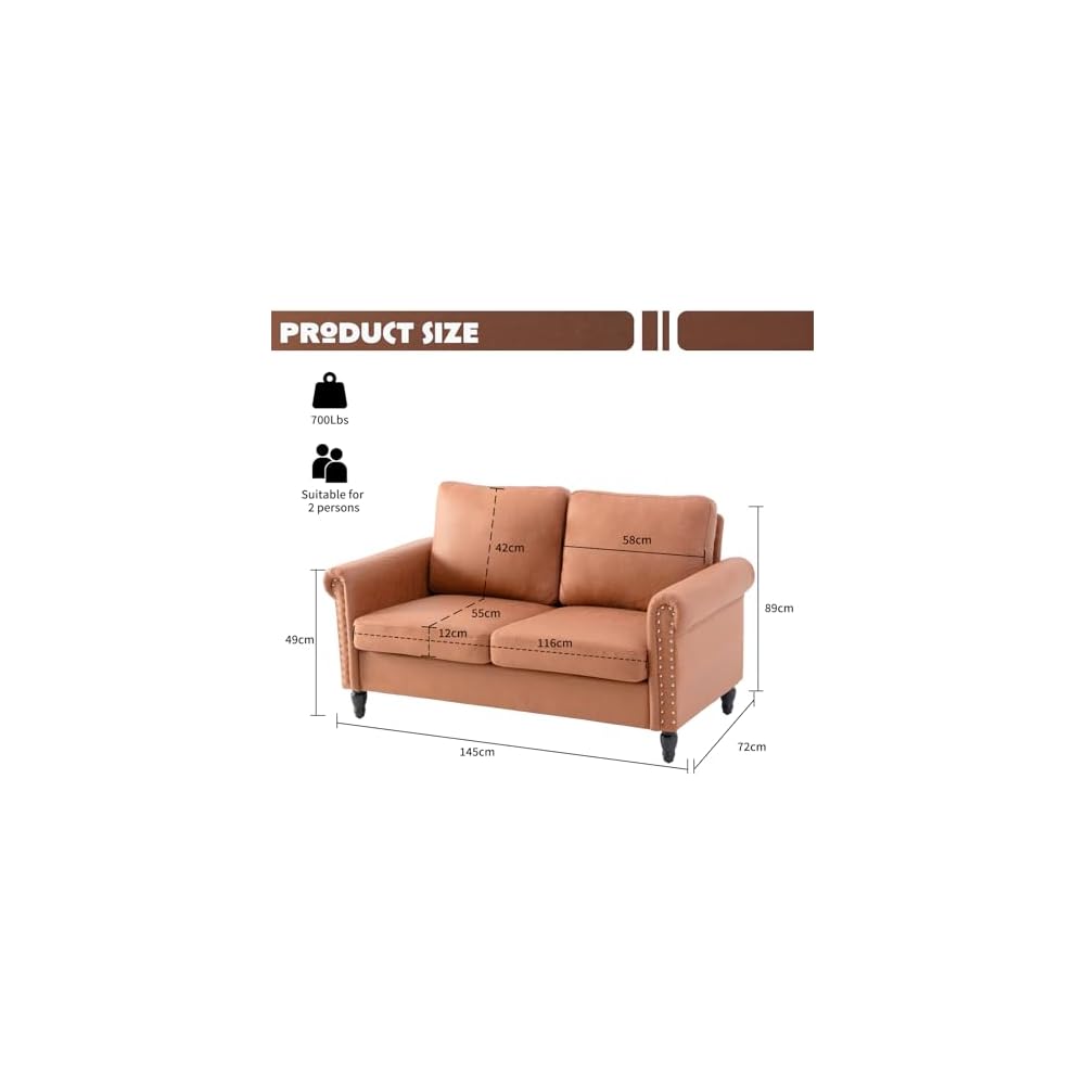 J.C.UP 57’’ Loveseat Sofa Couch，Love Seat for Small Spaces, Upholstered 2 Seat Sofa Couches, Small Sofas with Solid Wood Legs Suitable for Living Room, Bedroom, Apartment