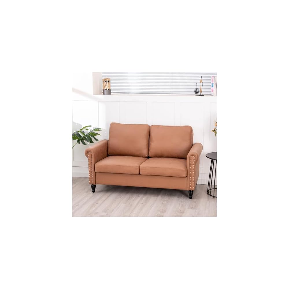 J.C.UP 57’’ Loveseat Sofa Couch，Love Seat for Small Spaces, Upholstered 2 Seat Sofa Couches, Small Sofas with Solid Wood Legs Suitable for Living Room, Bedroom, Apartment