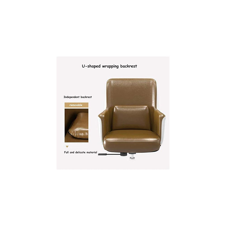 Artificial Leather Executive Office Chair Home Computer Chair Backrest Desk Chair U-Shaped Wrap Backrest/Detachable Lumbar Pillow Car Cushion High Load Capacity Brown