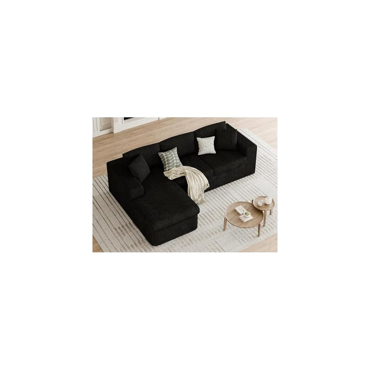 105" Modular Sectional Sofa, Boneless L Shaped Couch with Deep Seat, Cloud Foam Couch with Oversized Chaise, Plush Corduroy Sofa No Assembly Needed for Living Room, Black