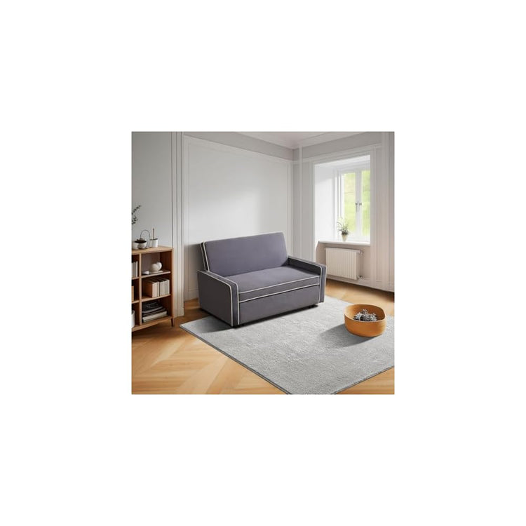 3-in-1 Convertible Sofa Sleeper Bed 2-Seat Comfy Lounge Loveseat with Adjustable Backrest, Flannel Pull Out Fabric Lazy Couch Chaise, Perfect for Home Apartment Dorm Office Living Room, Gray