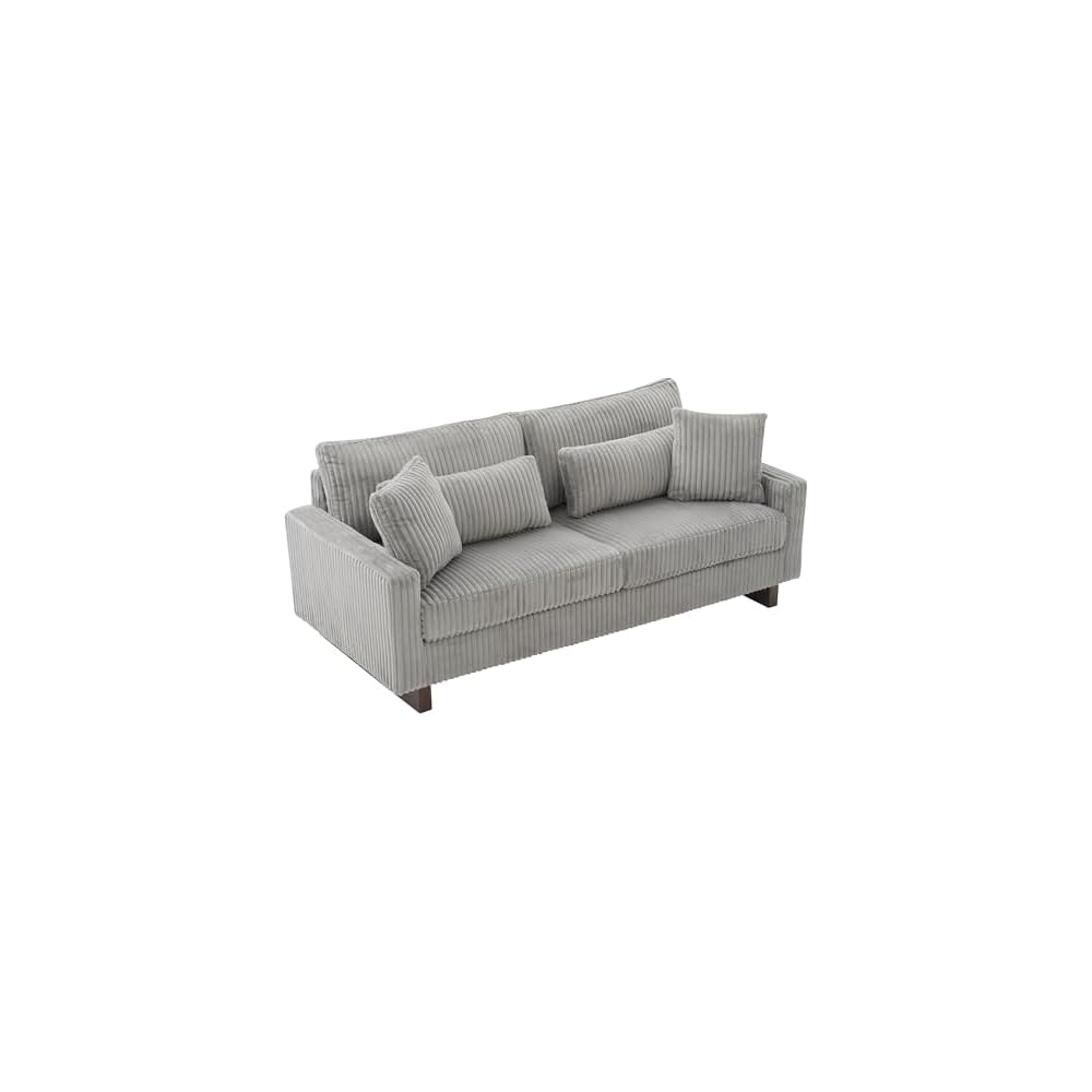 Christopher Knight Home Vincenzo 80.3" Corduroy Upholstered Loveseat with Wood Legs, Modern Loveseat Sofa Couch for Living Room with 4 Pillows, Soft Seating Lounge Sofa Chair with Armrest, Grey
