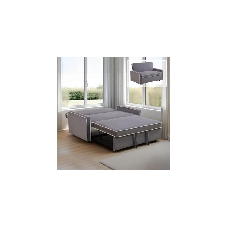 3-in-1 Convertible Sofa Sleeper Bed 2-Seat Comfy Lounge Loveseat with Adjustable Backrest, Flannel Pull Out Fabric Lazy Couch Chaise, Perfect for Home Apartment Dorm Office Living Room, Gray