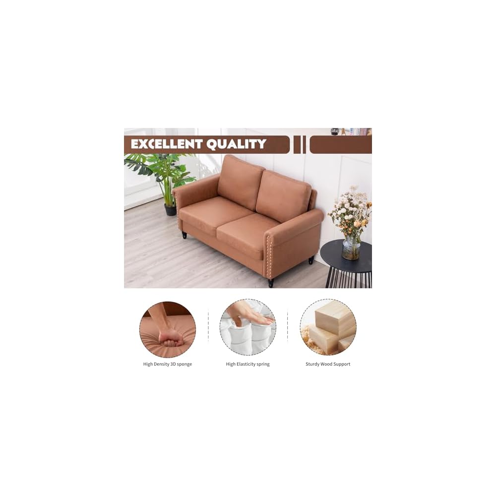 J.C.UP 57’’ Loveseat Sofa Couch，Love Seat for Small Spaces, Upholstered 2 Seat Sofa Couches, Small Sofas with Solid Wood Legs Suitable for Living Room, Bedroom, Apartment