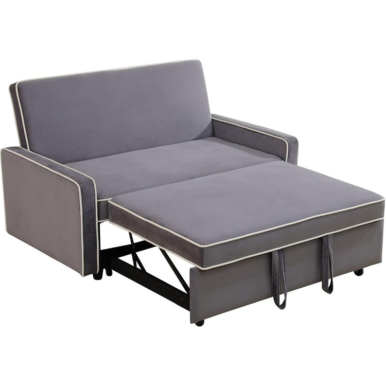 3-in-1 Convertible Sofa Sleeper Bed 2-Seat Comfy Lounge Loveseat with Adjustable Backrest, Flannel Pull Out Fabric Lazy Couch Chaise, Perfect for Home Apartment Dorm Office Living Room, Gray
