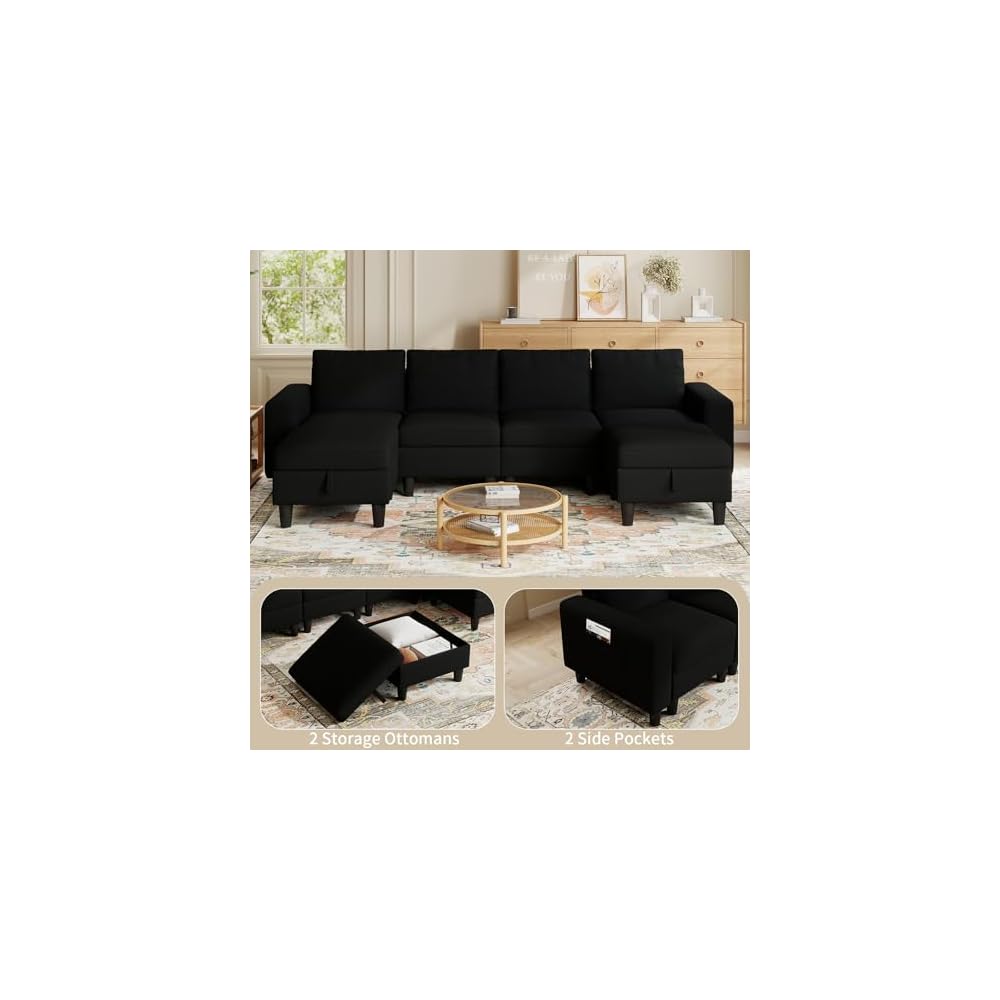 110" Modular Sectional Couch with Adjustable Backrest for Living Room