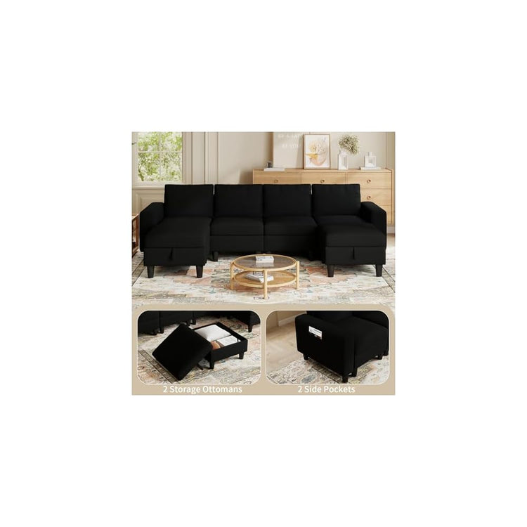 110" Modular Sectional Couch with Adjustable Backrest for Living Room