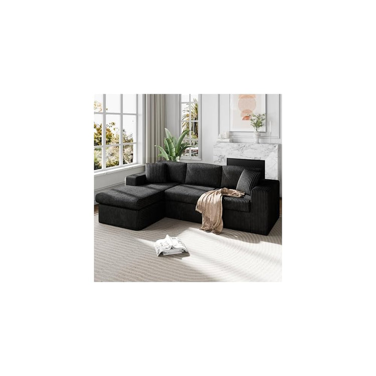 105" Modular Sectional Sofa, Boneless L Shaped Couch with Deep Seat, Cloud Foam Couch with Oversized Chaise, Plush Corduroy Sofa No Assembly Needed for Living Room, Black