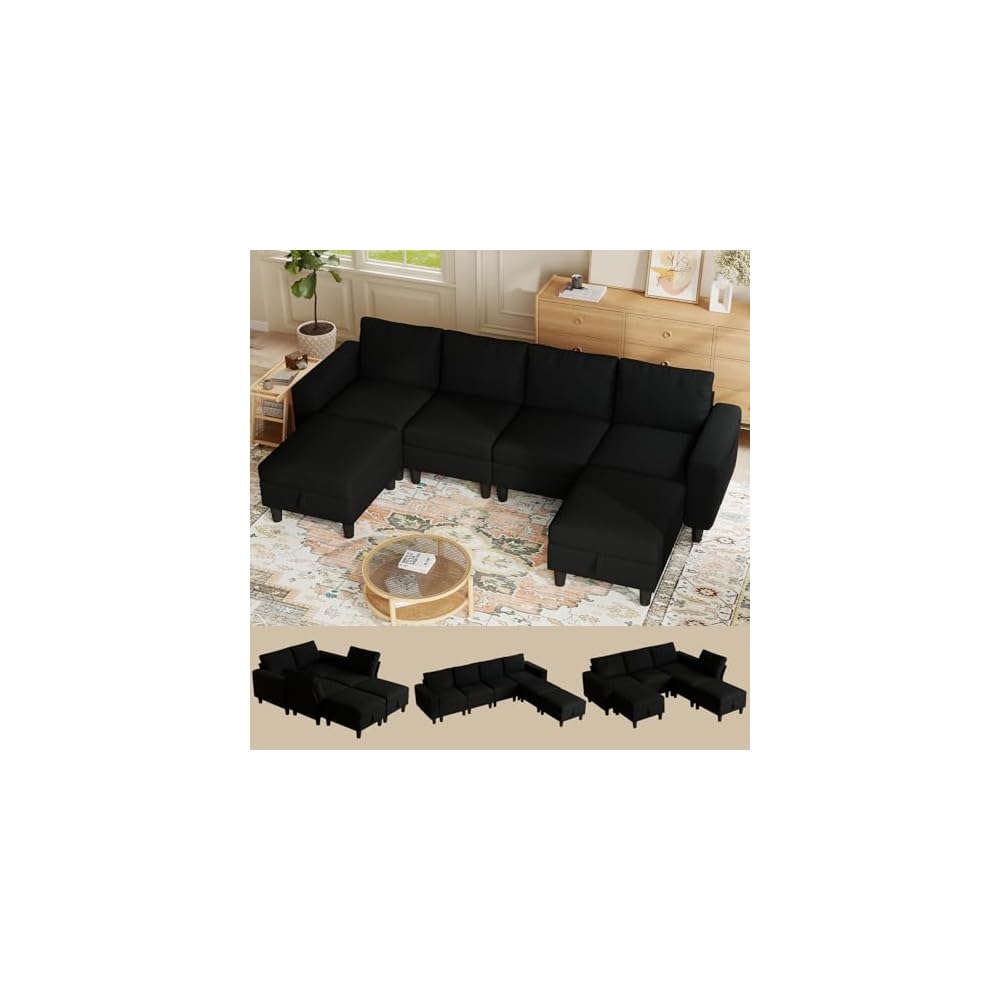 110" Modular Sectional Couch with Adjustable Backrest for Living Room