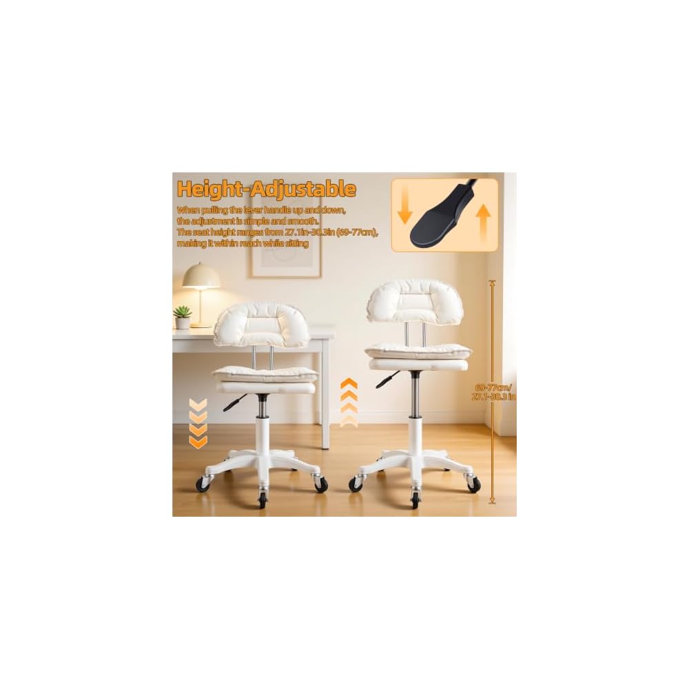 BENBOR Armless Faux Leather Vanity Chair, Adjustable Home Office Desk Chair