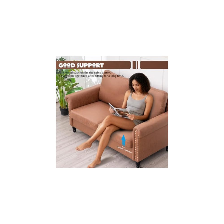 J.C.UP 57’’ Loveseat Sofa Couch，Love Seat for Small Spaces, Upholstered 2 Seat Sofa Couches, Small Sofas with Solid Wood Legs Suitable for Living Room, Bedroom, Apartment