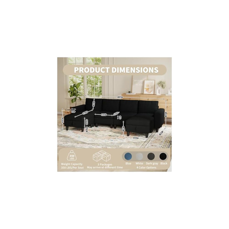 110" Modular Sectional Couch with Adjustable Backrest for Living Room