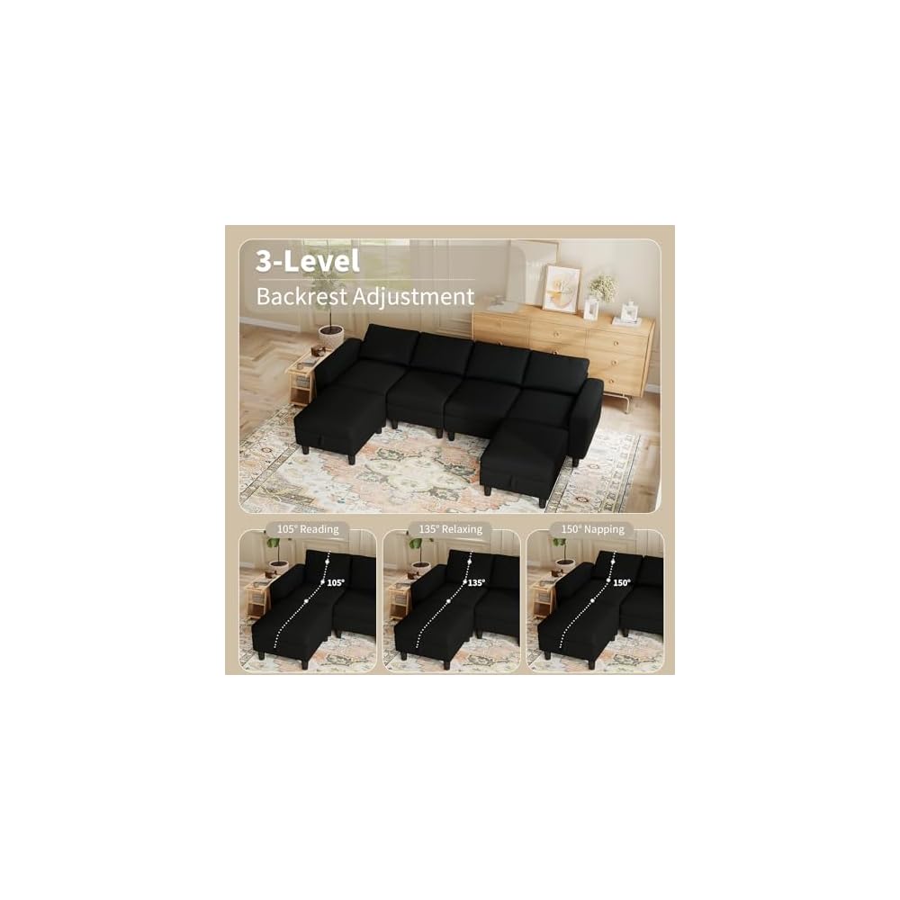110" Modular Sectional Couch with Adjustable Backrest for Living Room