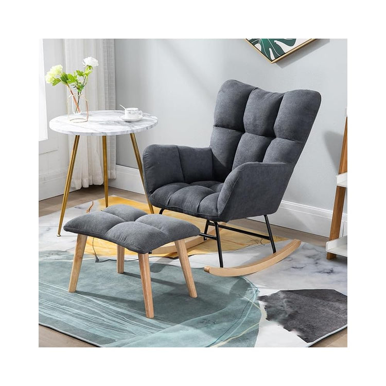 Rocking Chair for Adults,Rocking Chair, for Nursery Patchwork Fabric Relaxing Recliner Chair, with Solid Wood Legs,Leisure Relax Chair, Suitable for Living Room Bedroom Office Nursery (Color : Dark g