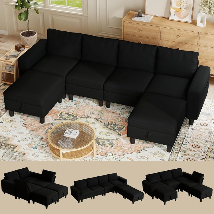 110" Modular Sectional Couch with Adjustable Backrest for Living Room