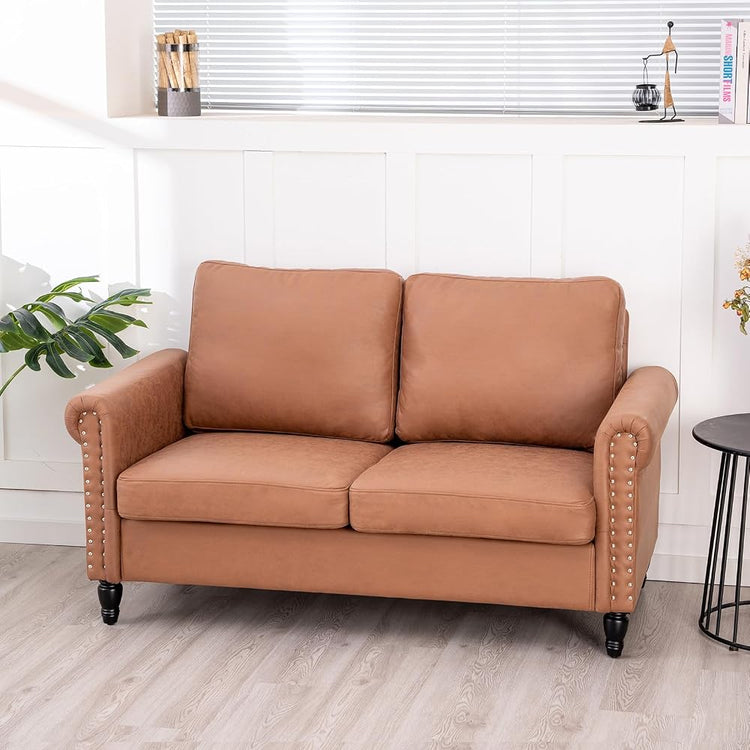 J.C.UP 57’’ Loveseat Sofa Couch，Love Seat for Small Spaces, Upholstered 2 Seat Sofa Couches, Small Sofas with Solid Wood Legs Suitable for Living Room, Bedroom, Apartment