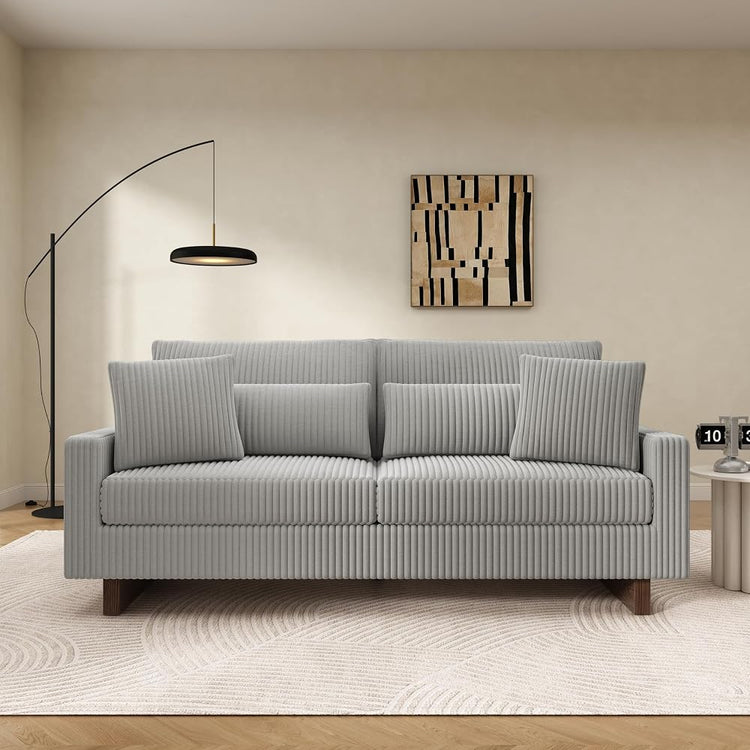 Christopher Knight Home Vincenzo 80.3" Corduroy Upholstered Loveseat with Wood Legs, Modern Loveseat Sofa Couch for Living Room with 4 Pillows, Soft Seating Lounge Sofa Chair with Armrest, Grey
